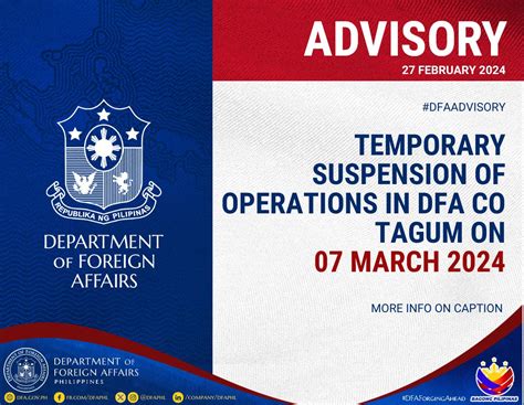 dfa robinsons tagum|Temporary Suspension of Operations at CO Tagum on 01 to 02 .